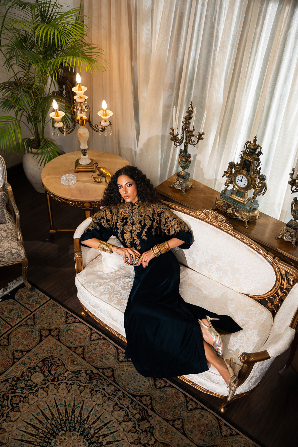 Deep Navy Embroidered Velvet Kaftan (1-Pc) - Image 6