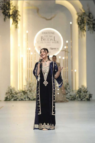 Deep Navy Embellished Velvet Kaftan (1-Pc) - Image 2