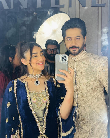 Deep Navy Embellished Velvet Kaftan (1-Pc) - Image 4