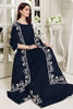 Pakistani Navy Blue Pearl & Stone Velvet Kaftan (2-Piece) - Image 3