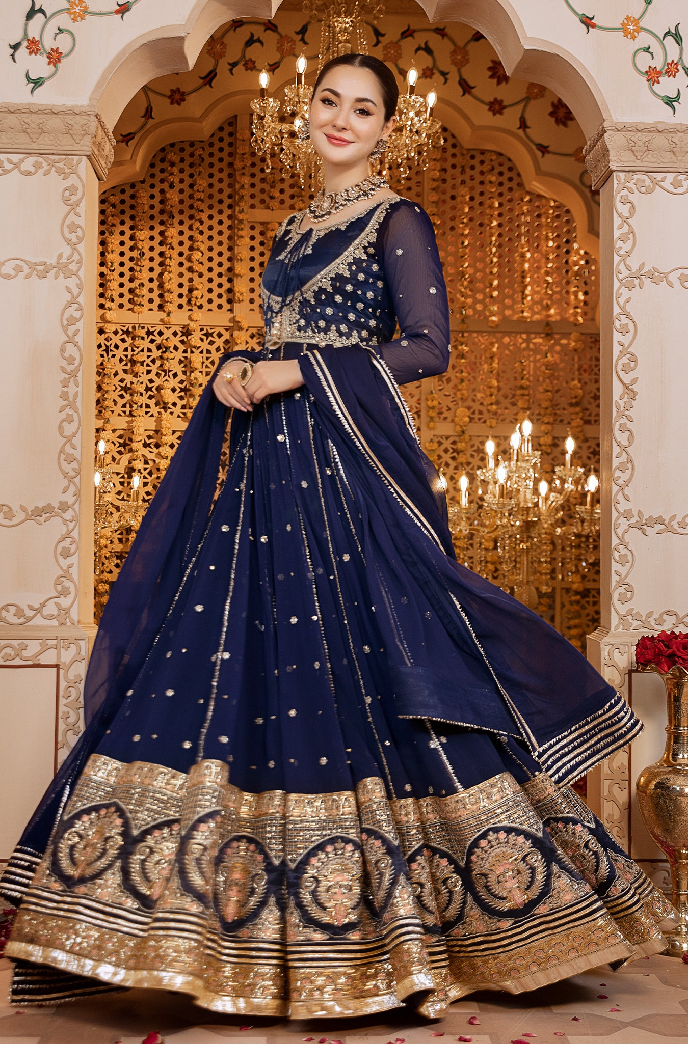 Navy Blue Embroidered Chiffon Kalidar (2-Piece) - Image 1
