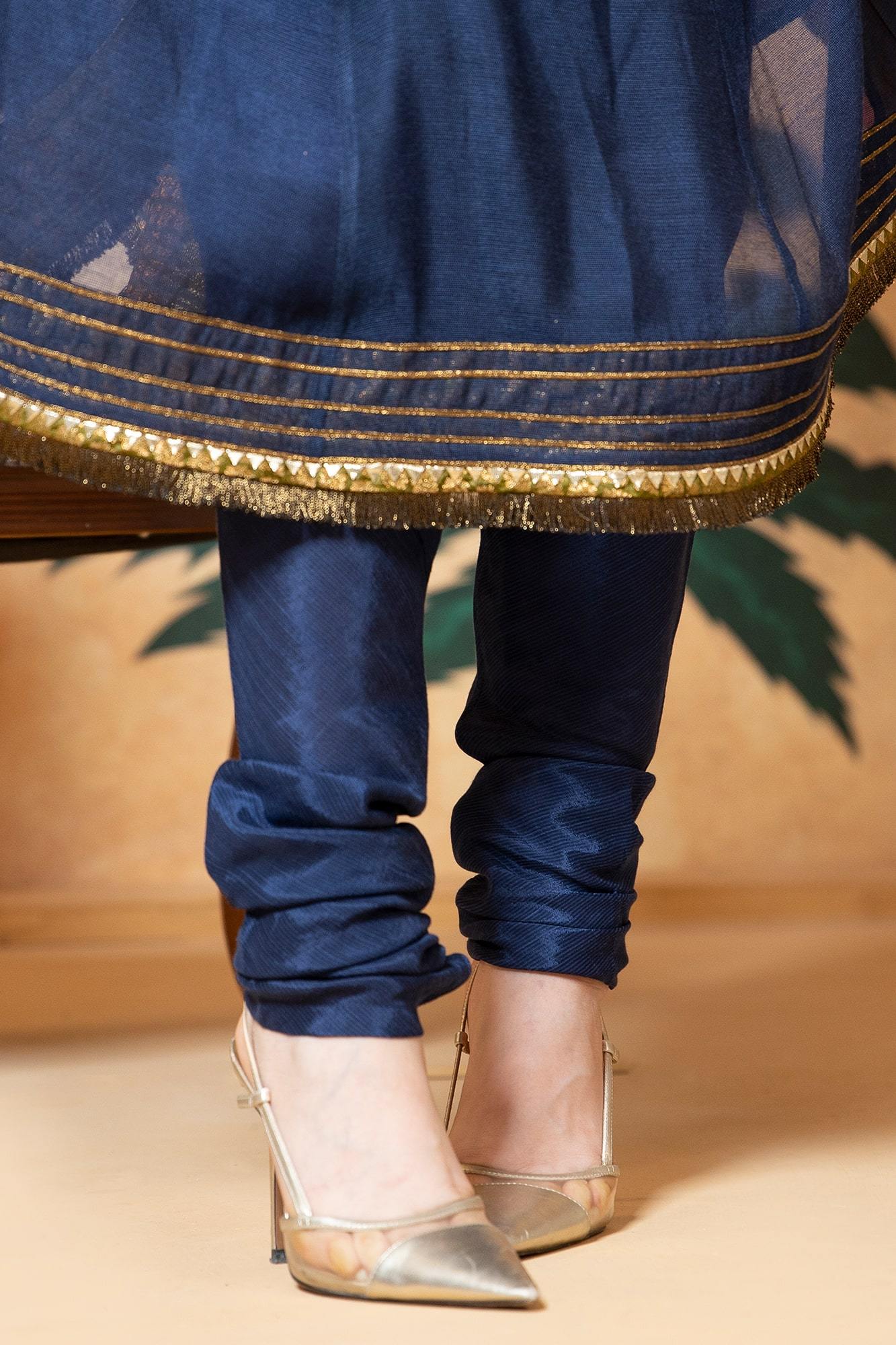 Navy Blue Embroidered Khaddi Net Kalidar (3-Piece) - Image 6