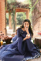 Navy Floral Embroidered Pure Raw Silk Kalidar (3-Piece) - Image 6