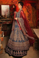 Navy Blue Embroidered Chiffon Lehenga Gown (3-Piece) - Image 3