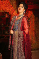 Navy Blue Embroidered Chiffon Lehenga Gown (3-Piece) - Image 4