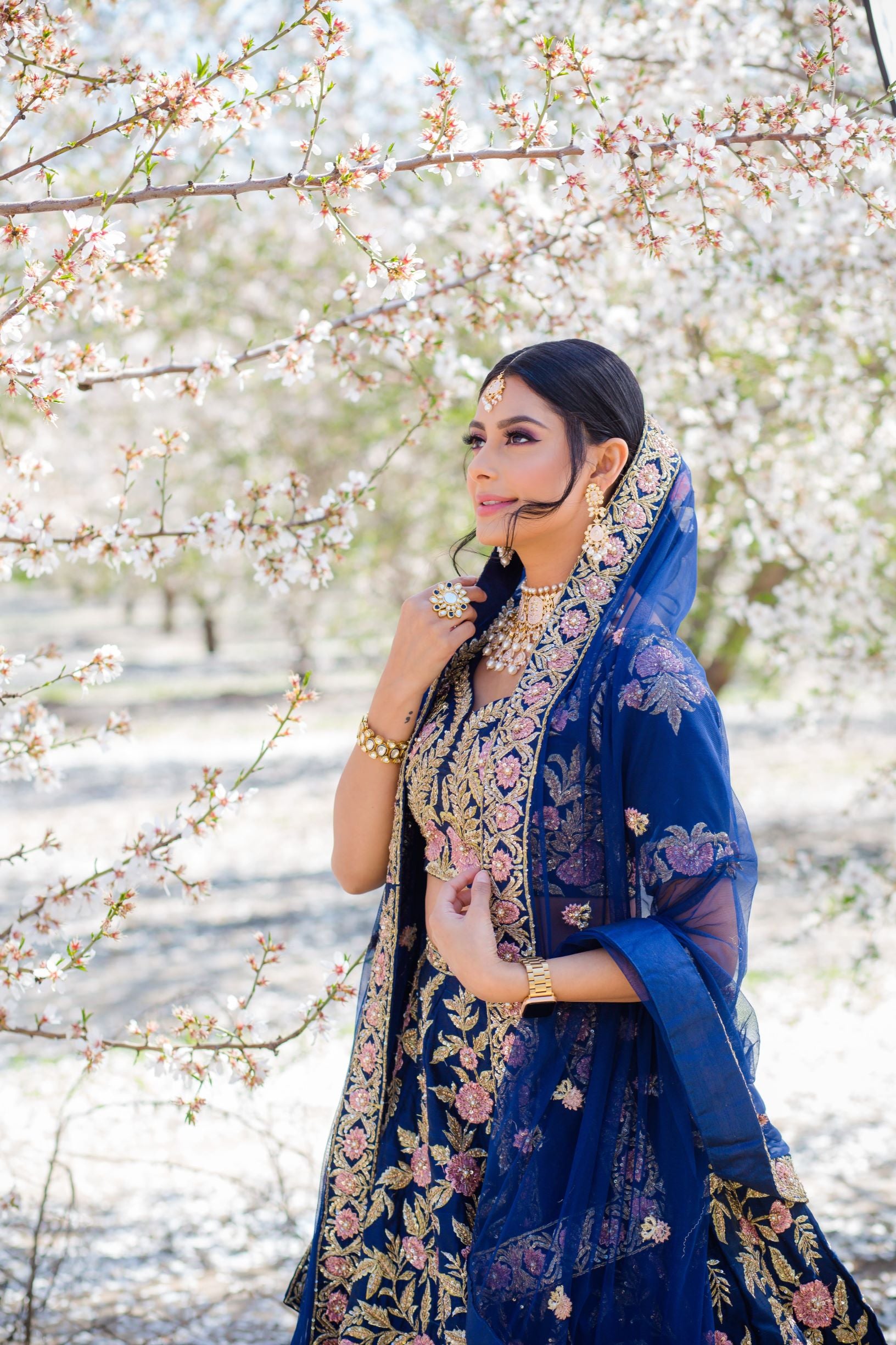 Navy Blue Embroidered Dupion Silk Lehenga Choli (3-Piece) - Image 14