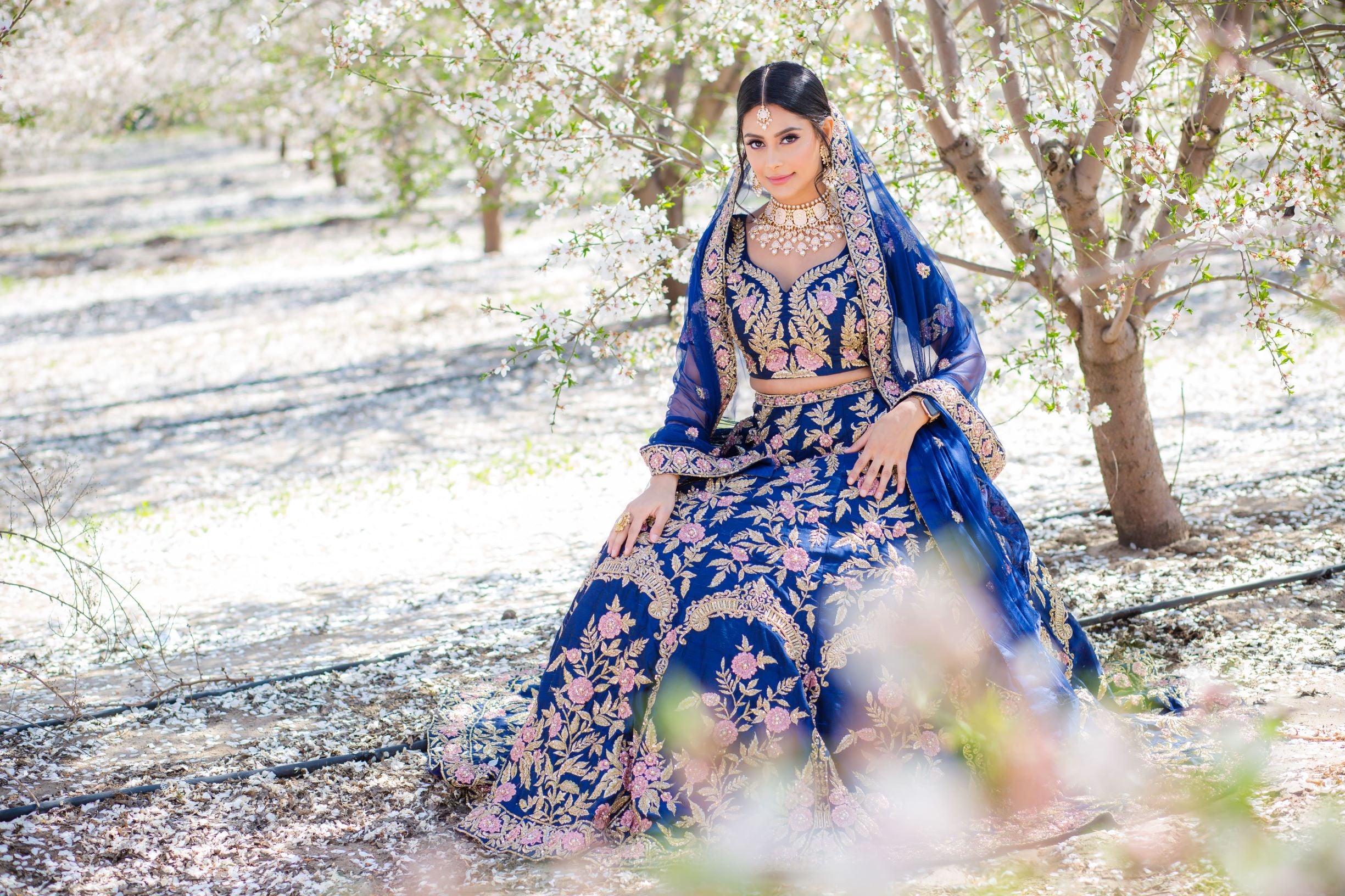 Navy Blue Embroidered Dupion Silk Lehenga Choli (3-Piece) - Image 16