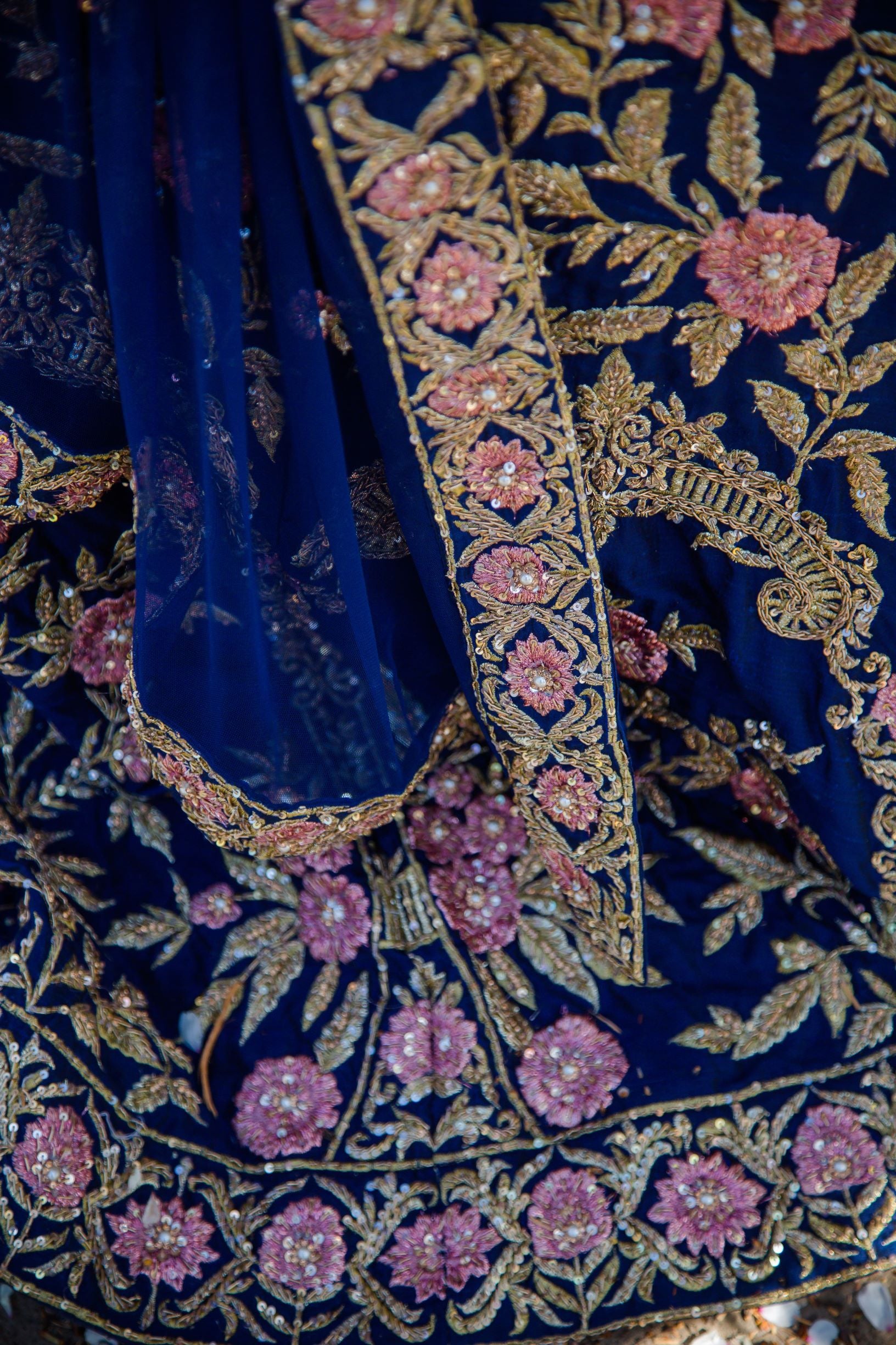Navy Blue Embroidered Dupion Silk Lehenga Choli (3-Piece) - Image 17