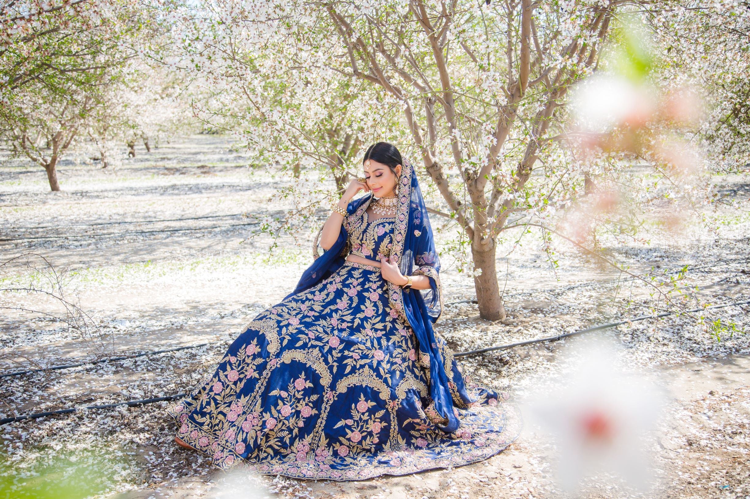 Navy Blue Embroidered Dupion Silk Lehenga Choli (3-Piece) - Image 18