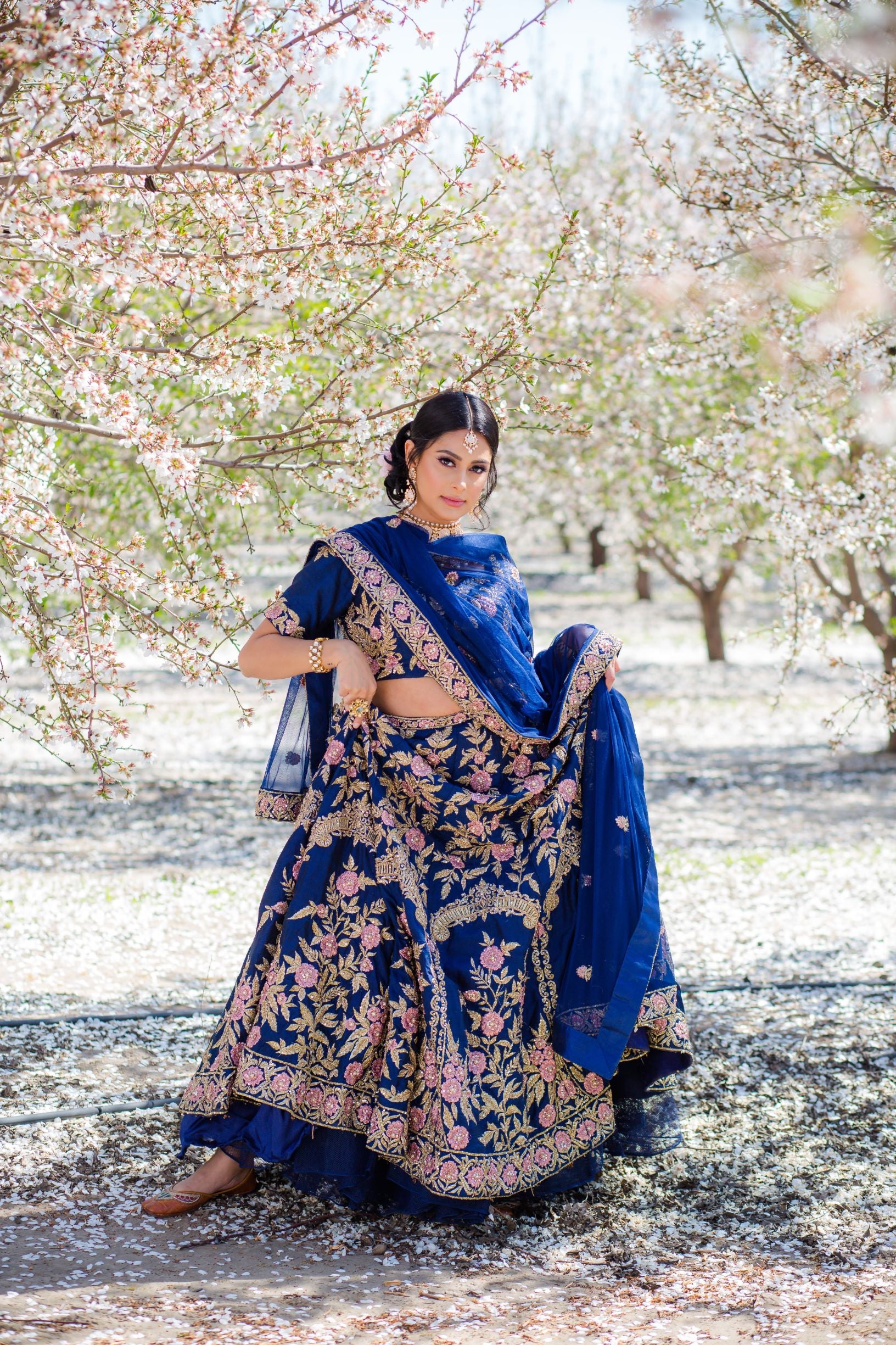 Navy Blue Embroidered Dupion Silk Lehenga Choli (3-Piece) - Image 7