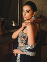 Navy Blue Zardozi Georgette Chiffon Lehenga (3-Piece) - Image 4