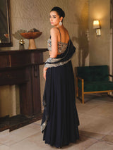 Navy Blue Zardozi Georgette Chiffon Lehenga (3-Piece) - Image 6