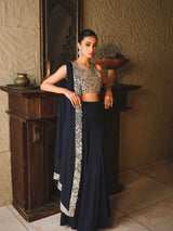 Navy Blue Zardozi Georgette Chiffon Lehenga (3-Piece) - Image 7