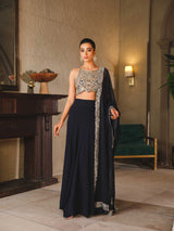 Navy Blue Zardozi Georgette Chiffon Lehenga (3-Piece) - Image 8