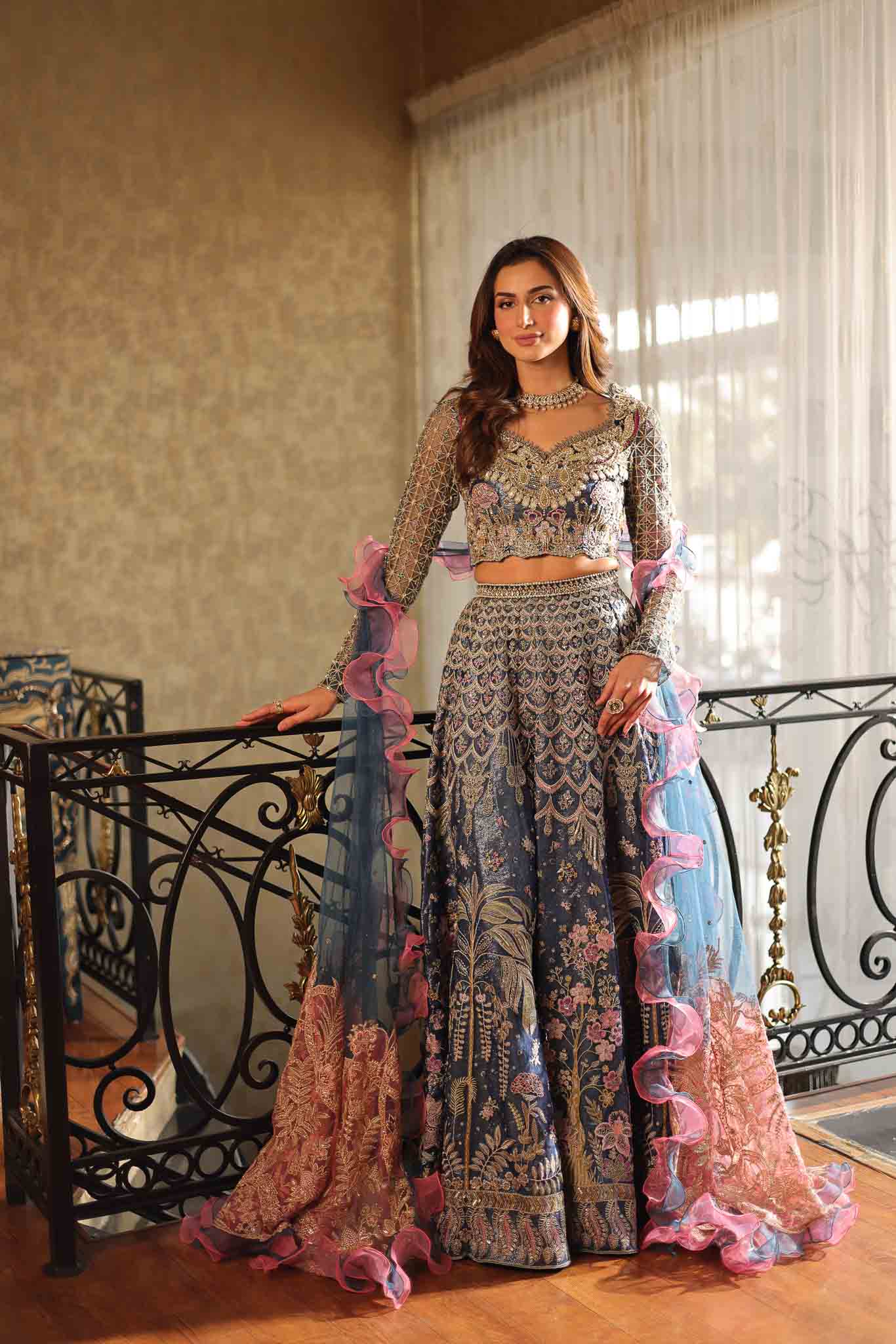 Navy Blue Embellished Net Lehenga Choli (3-Piece) - Image 1