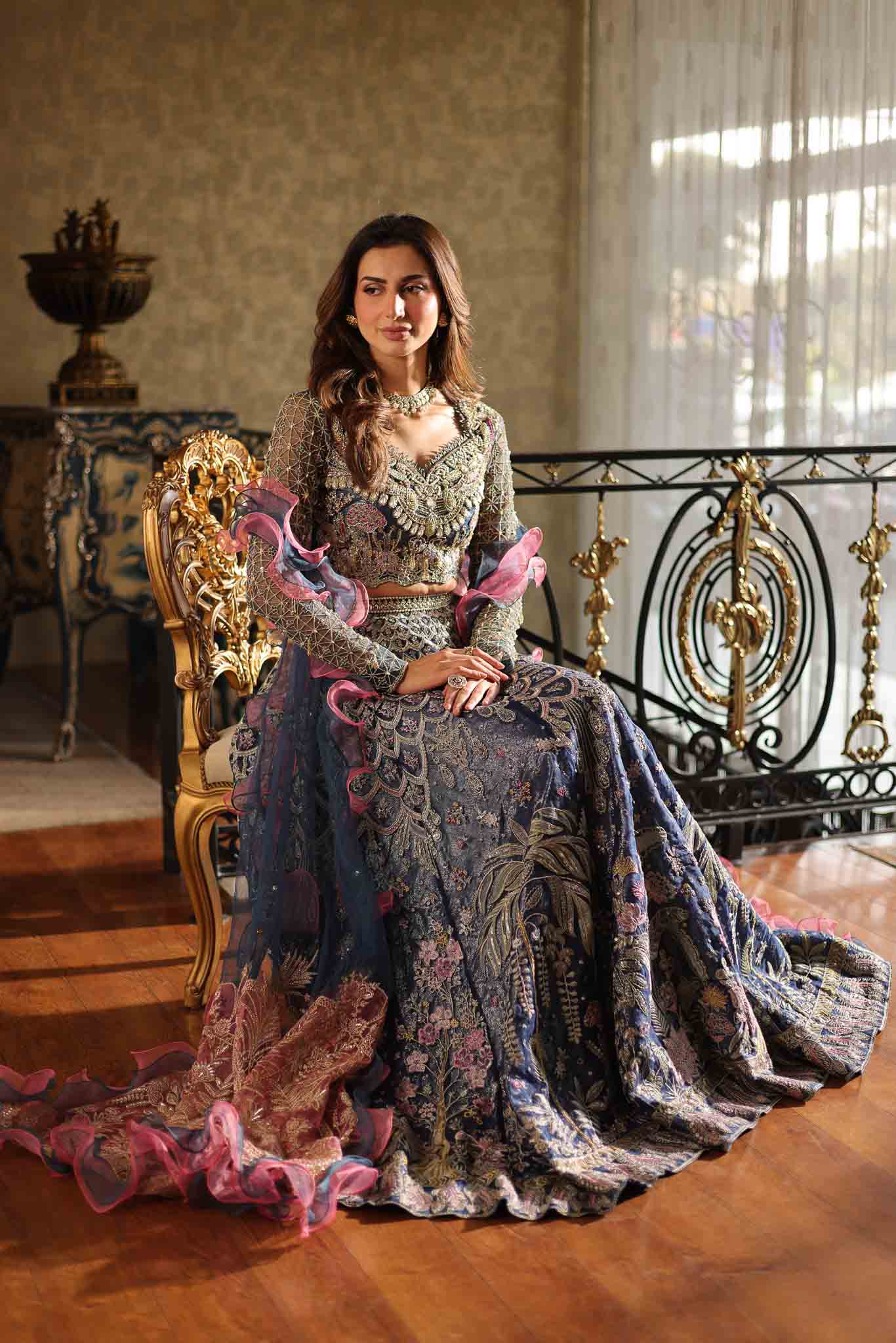 Navy Blue Embellished Net Lehenga Choli (3-Piece) - Image 11