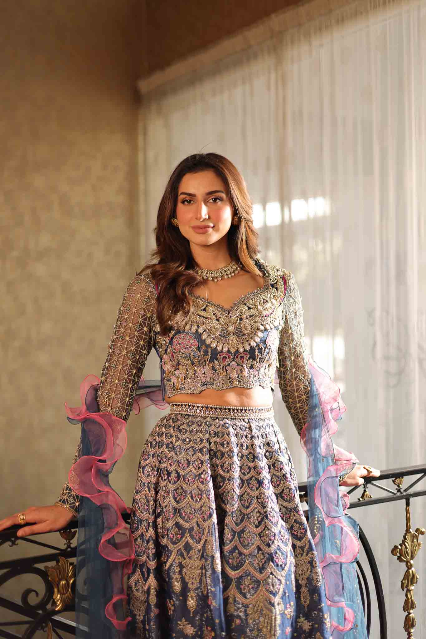 Navy Blue Embellished Net Lehenga Choli (3-Piece) - Image 2