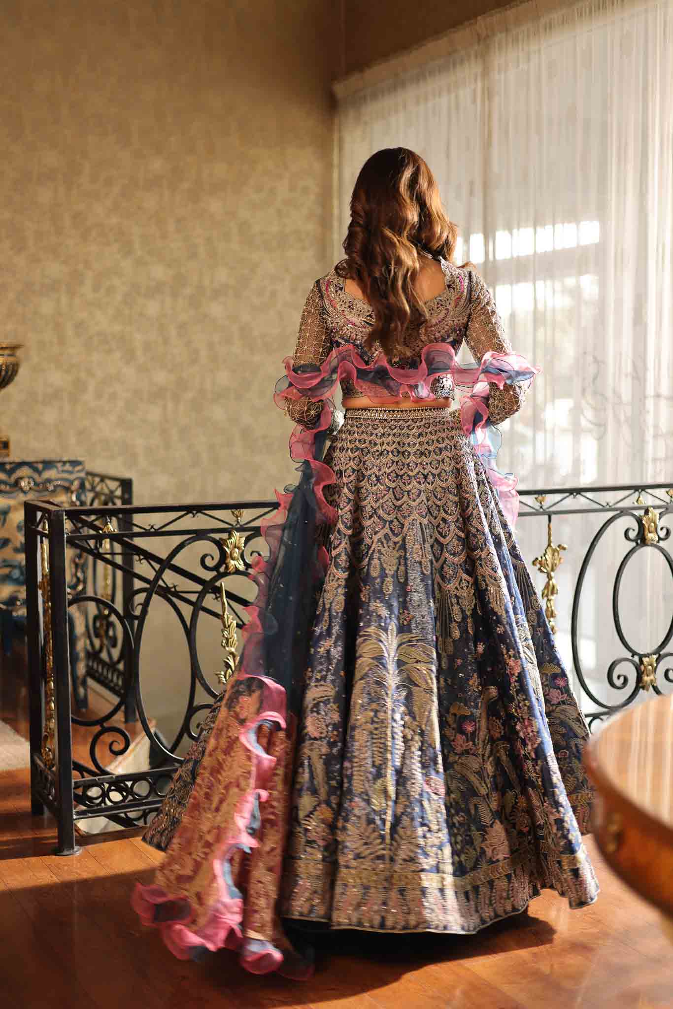 Navy Blue Embellished Net Lehenga Choli (3-Piece) - Image 5