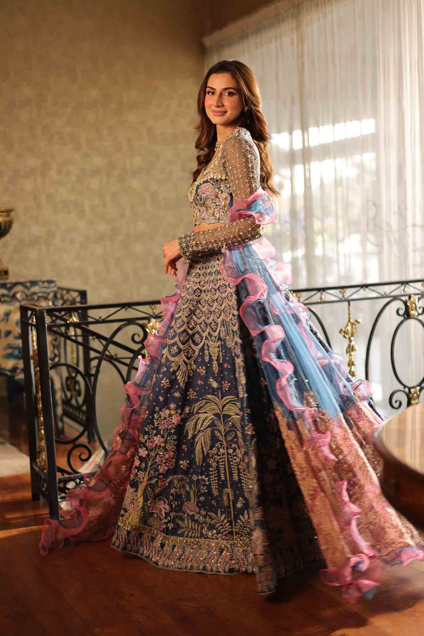 Navy Blue Embellished Net Lehenga Choli (3-Piece) - Image 6