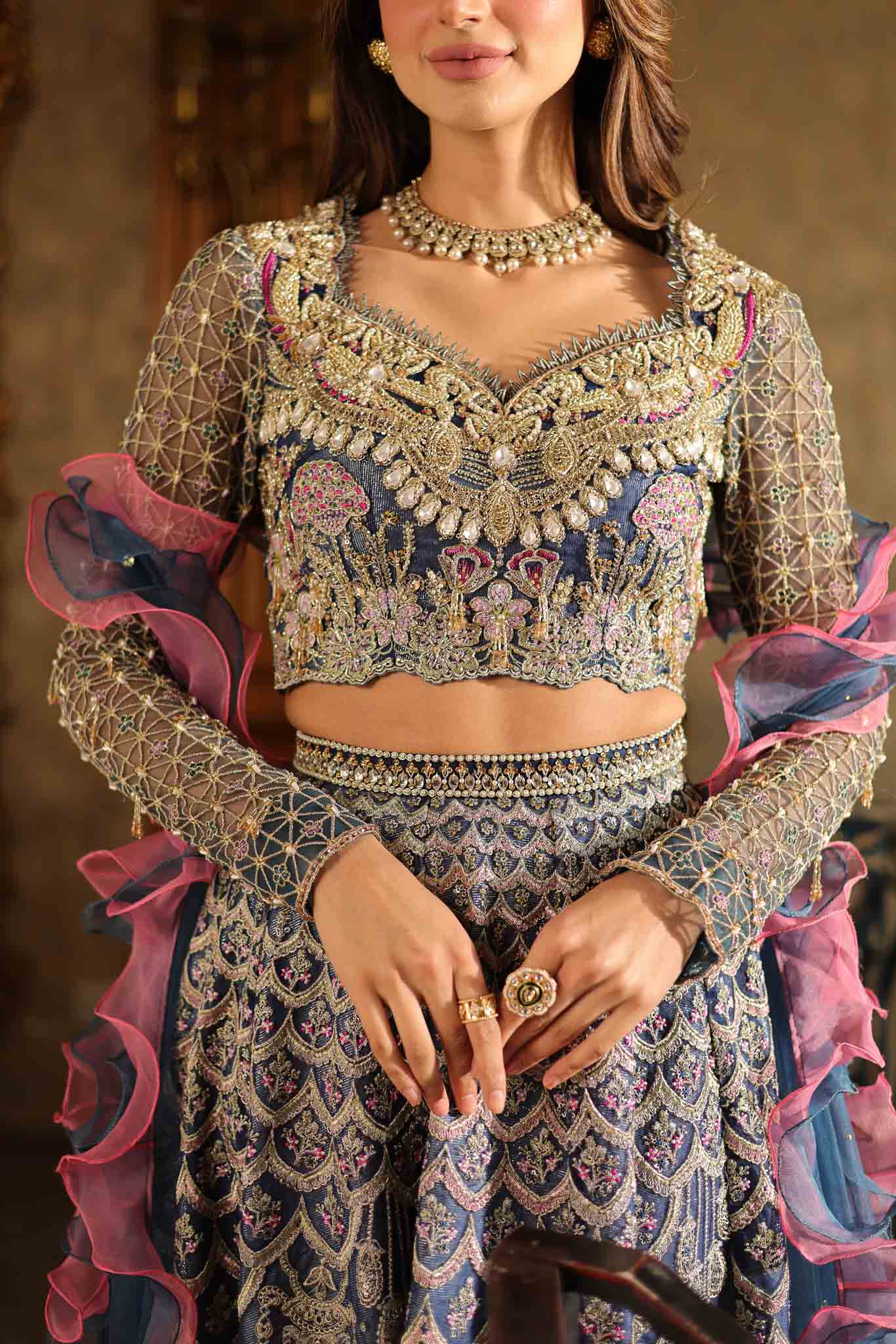 Navy Blue Embellished Net Lehenga Choli (3-Piece) - Image 9