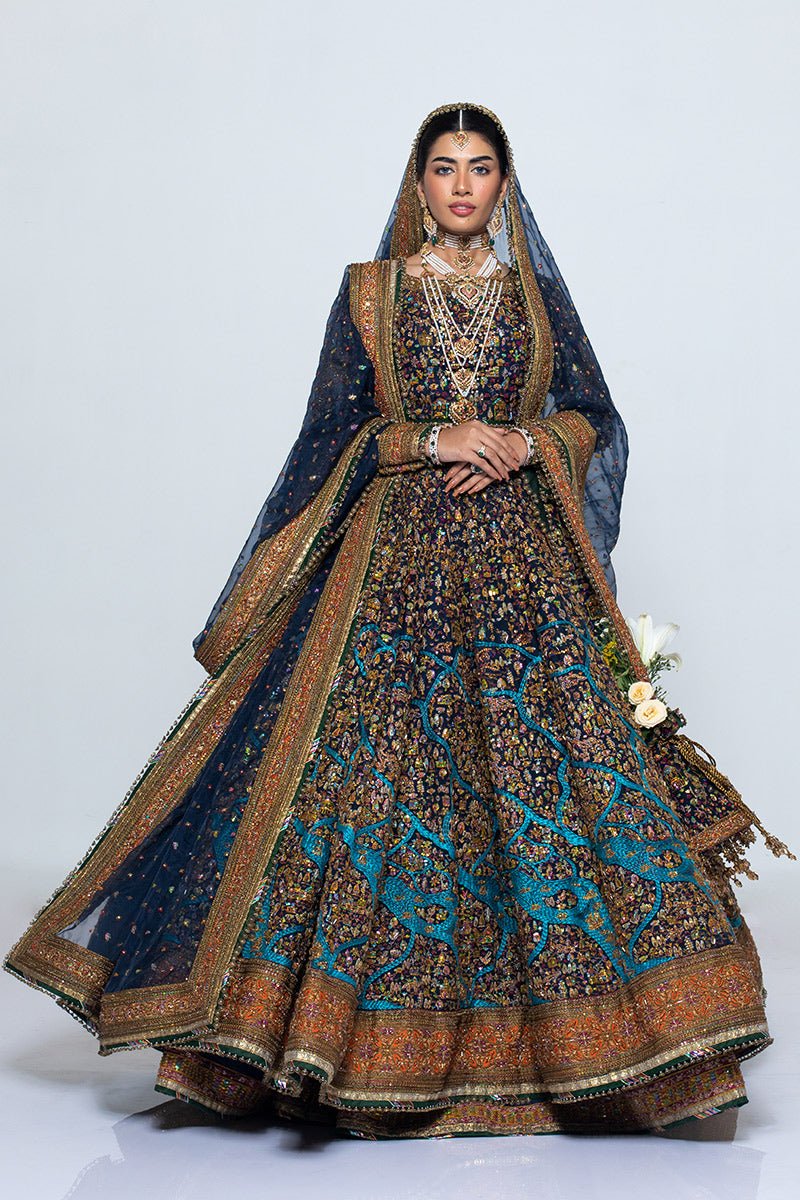 Pakistani Navy Zardozi Embroidered Lehenga Set (3-Piece) - Image 1