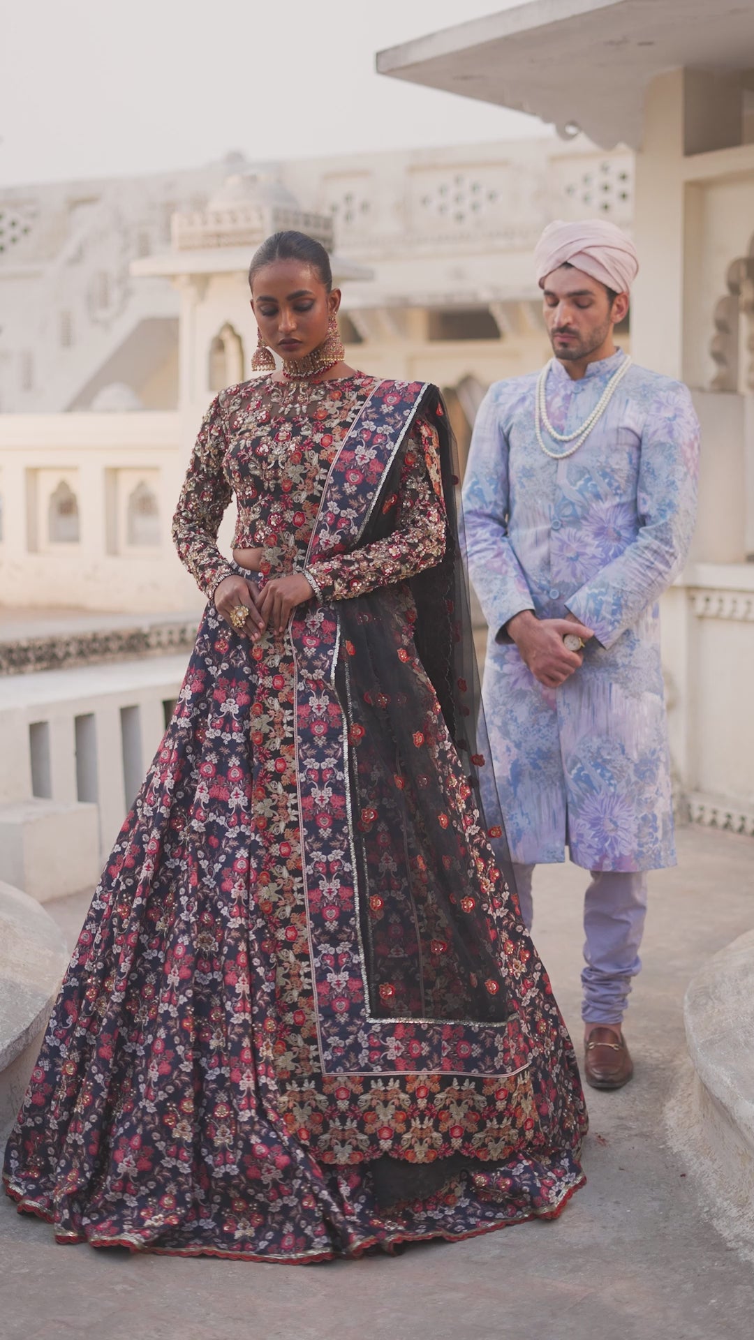 Midnight Embroidered Korean Raw Silk Lehenga (3-Piece) - Image 8