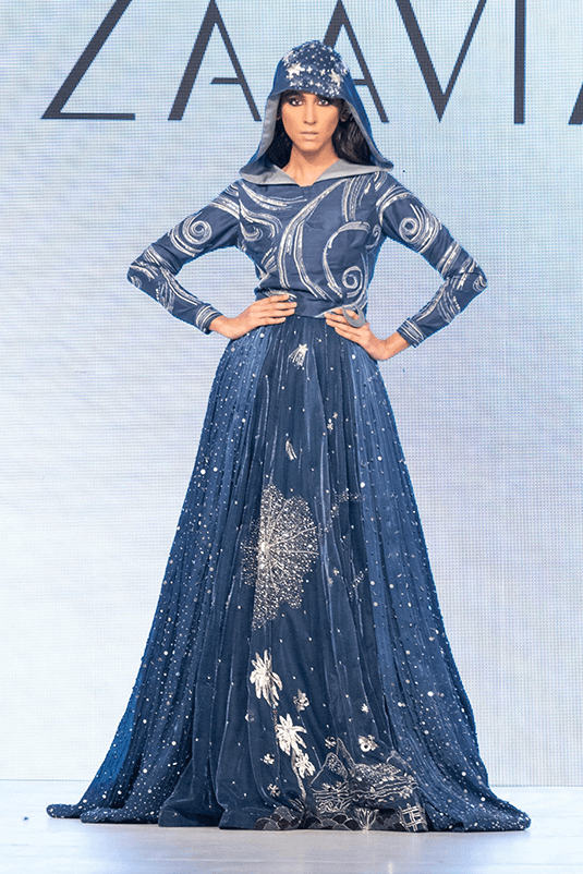 Navy Blue Embroidered Raw Silk & Moonlight Lehenga (2-Piece) - Image 2