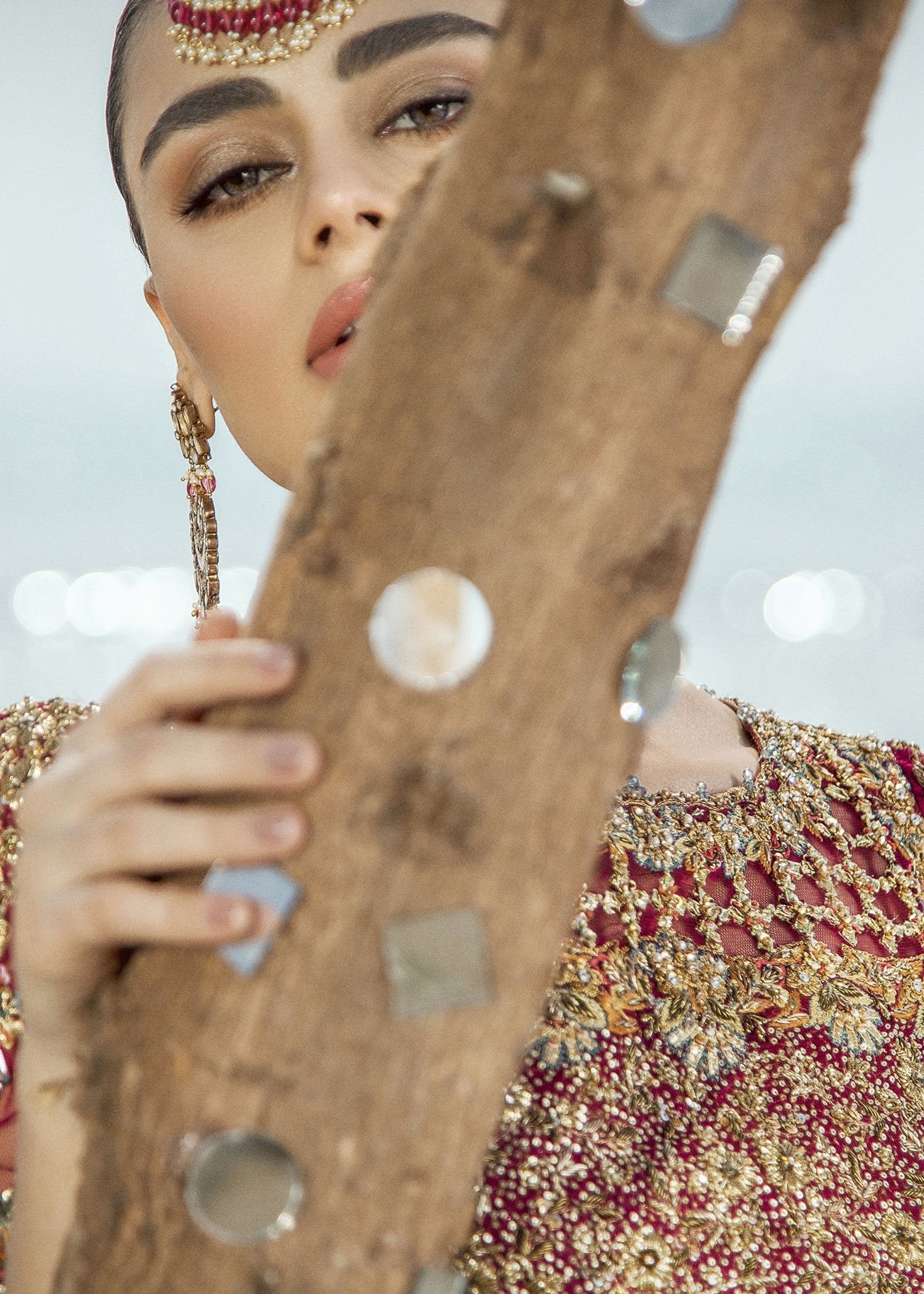 Navy Maroon Embroidered Raw Silk Bridal Lehenga (3-Piece) - Image 3