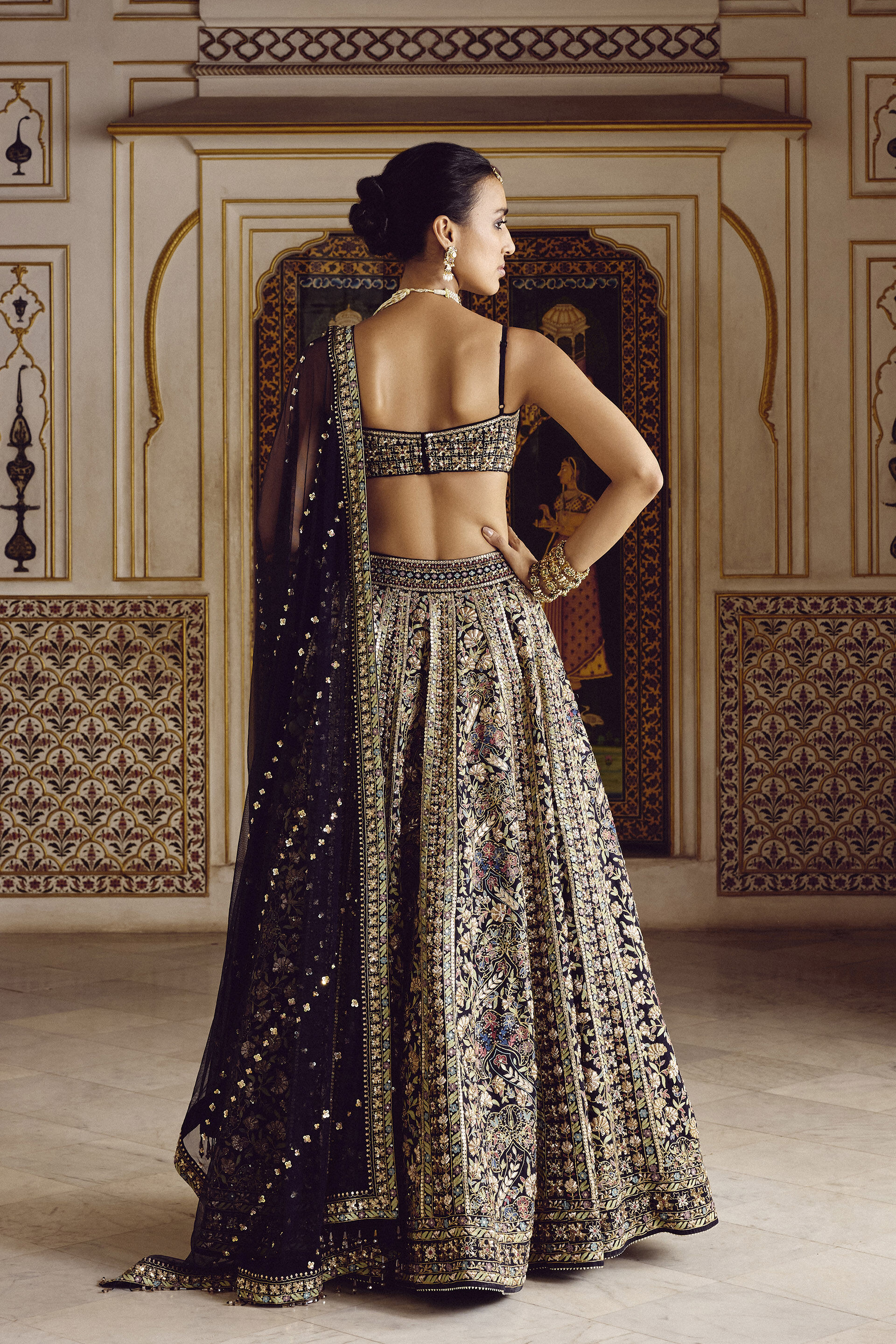 Indian Navy Zardozi Silk Lehenga Set (3-Piece) - Image 2
