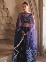 Navy Blue Embellished Velvet Lehenga (3-Piece) - Image 5