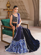Navy Blue Embellished Velvet Lehenga (3-Piece) - Image 7