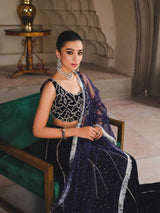 Navy Blue Embellished Velvet Lehenga (3-Piece) - Image 8