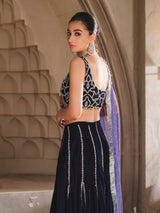 Navy Blue Embellished Velvet Lehenga (3-Piece) - Image 9