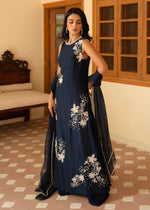 Pakistani Navy Blue Hand-Embellished Korean Raw Silk Maxi (3-Piece) - Image 2