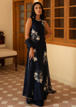 Pakistani Navy Blue Hand-Embellished Korean Raw Silk Maxi (3-Piece) - Image 3