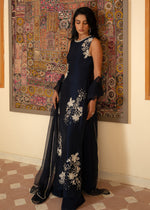 Pakistani Navy Blue Hand-Embellished Korean Raw Silk Maxi (3-Piece) - Image 4