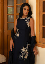Pakistani Navy Blue Hand-Embellished Korean Raw Silk Maxi (3-Piece) - Image 5