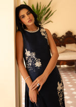 Pakistani Navy Blue Hand-Embellished Korean Raw Silk Maxi (3-Piece) - Image 6