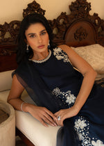 Pakistani Navy Blue Hand-Embellished Korean Raw Silk Maxi (3-Piece) - Image 7