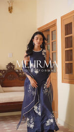 Pakistani Navy Blue Hand-Embellished Korean Raw Silk Maxi (3-Piece) - Image 8