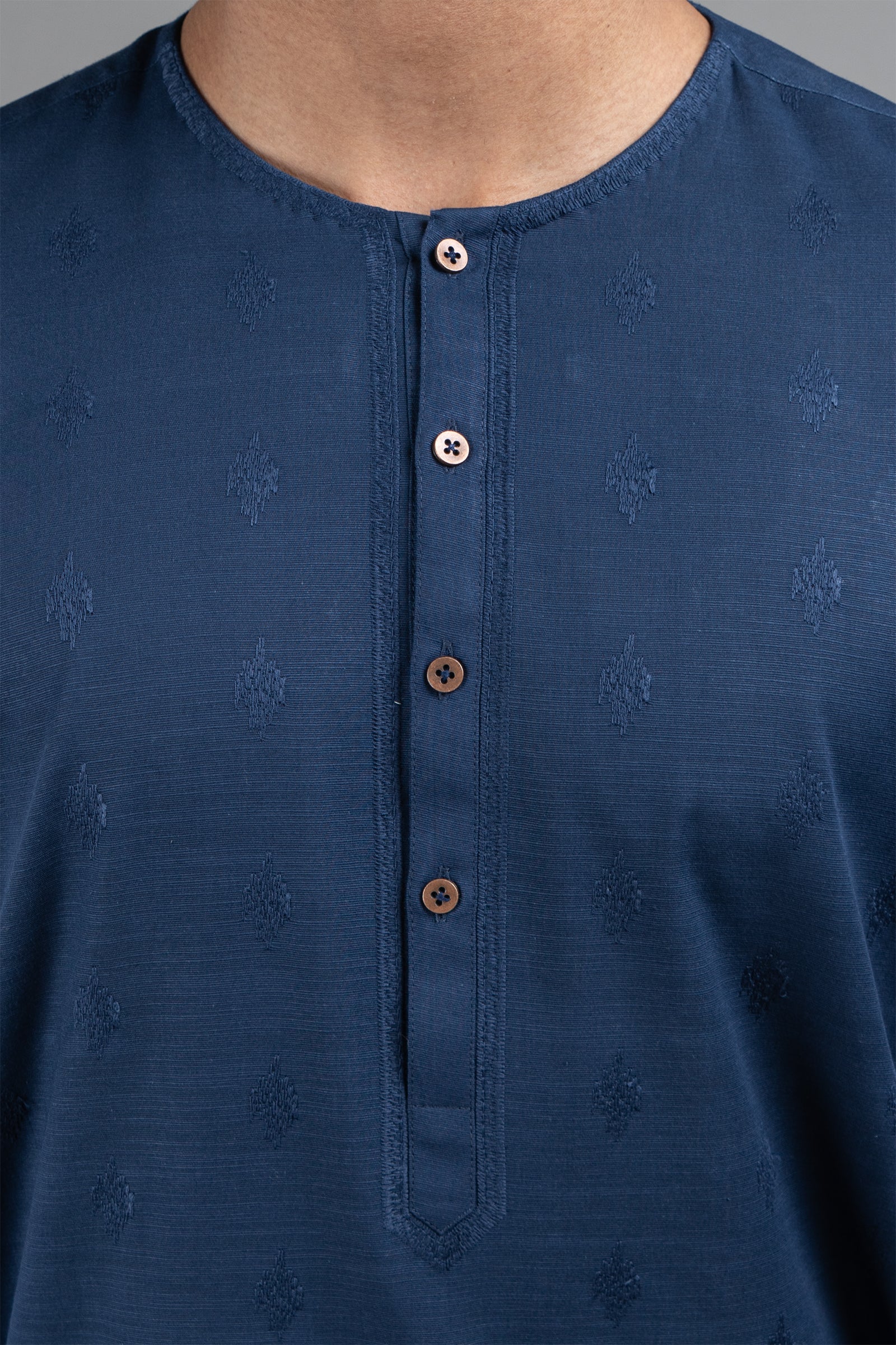 Navy Blue Embroidered Egyptian Cotton Kurta (2-Piece) - Image 1