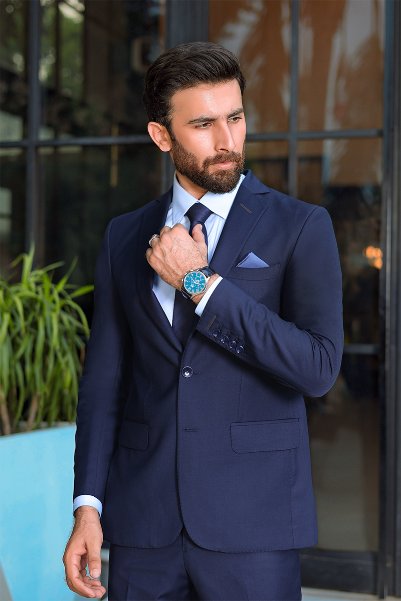 Navy Cotton-Wool Blend Two-Piece Suit (2-Piece) - Image 2