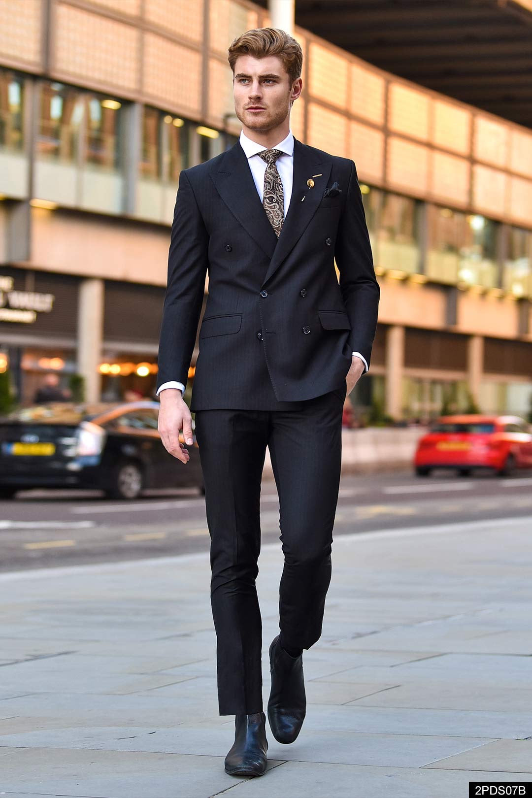 Navy Blue Italian Fabric Slim-Fit Double-Breasted Suit (2-Piece) - Image 1