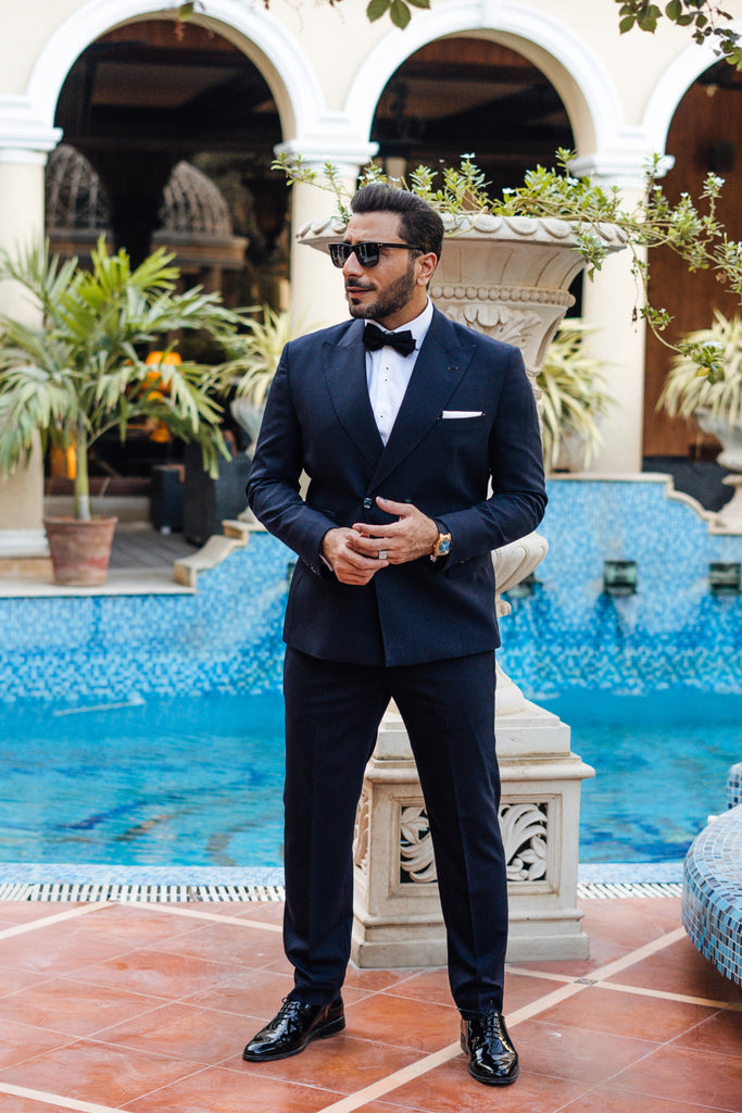 Navy Blue Satin-Lapel Italian Tuxedo (3-Piece) - Image 1