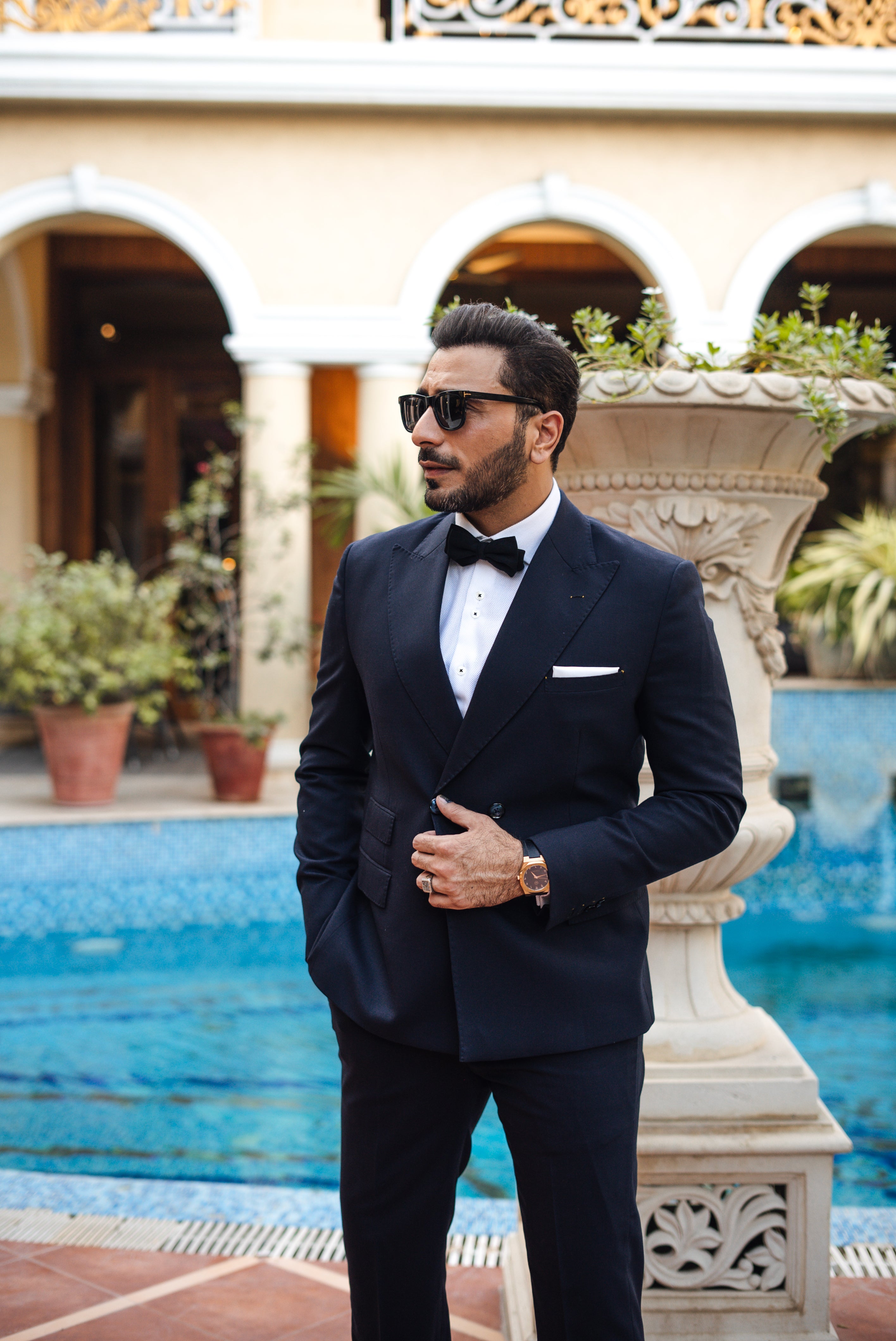 Navy Blue Satin-Lapel Italian Tuxedo (3-Piece) - Image 3