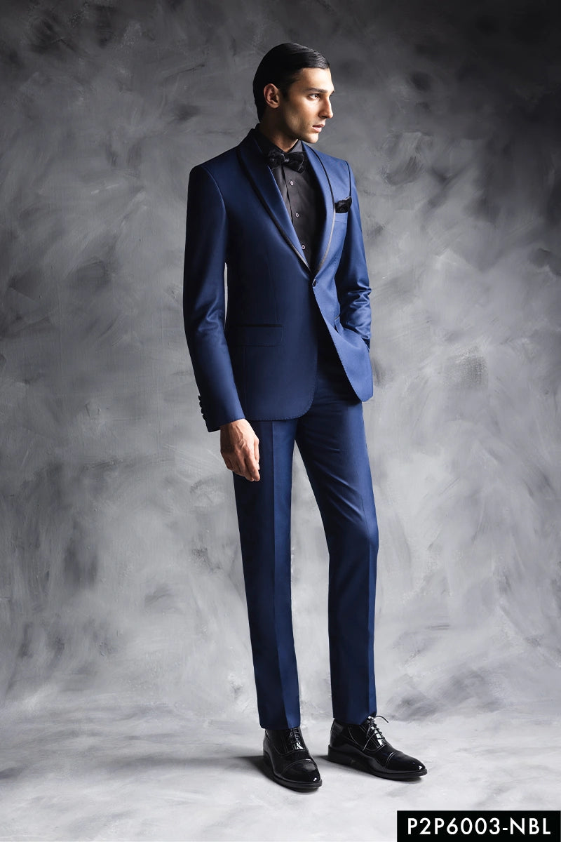 Navy Blue Satin-Trim Satin Silk Tuxedo (2-Piece) - Image 1