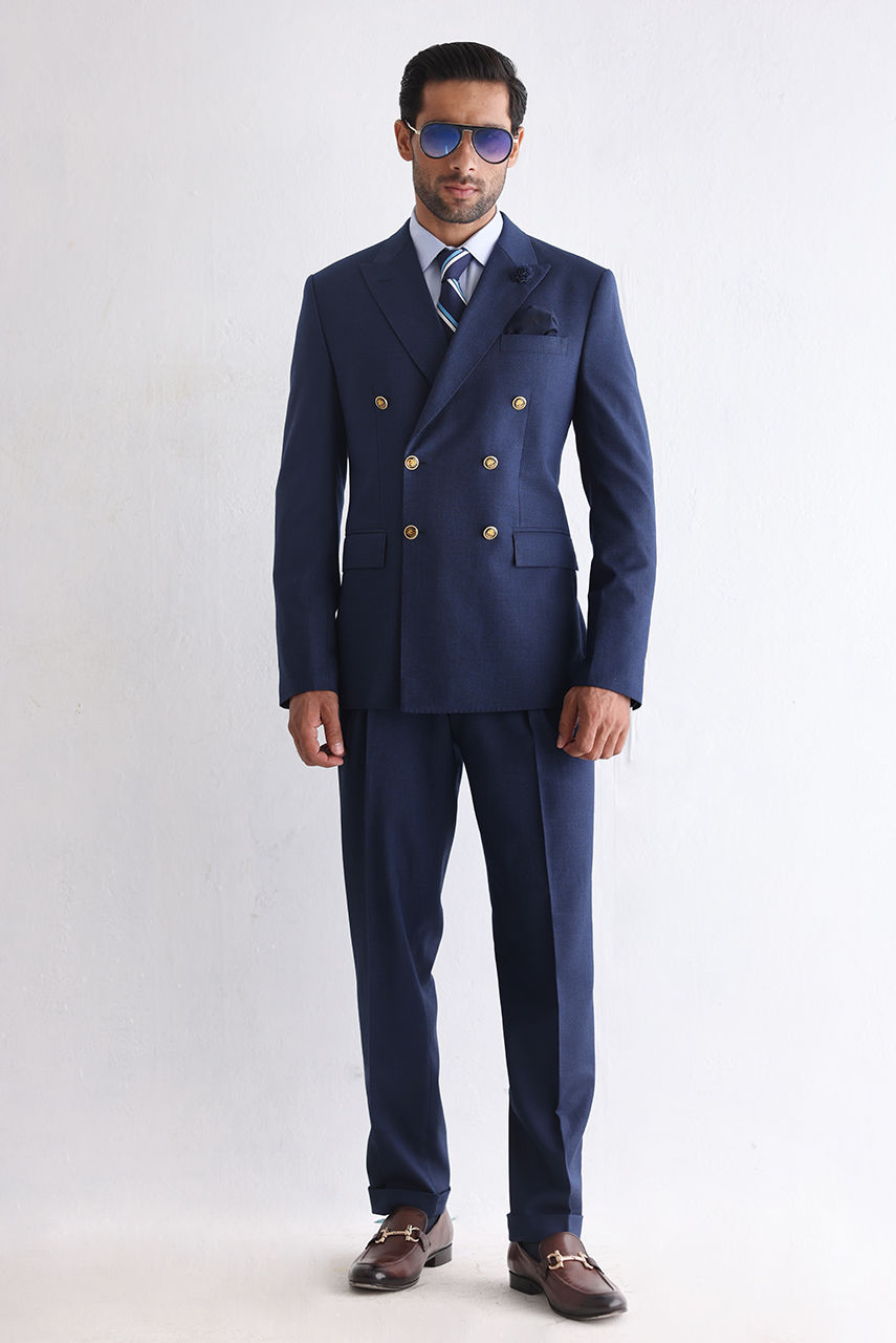 Navy Blue Premium Suiting Double-Breasted Suit (2-Piece) - Image 1