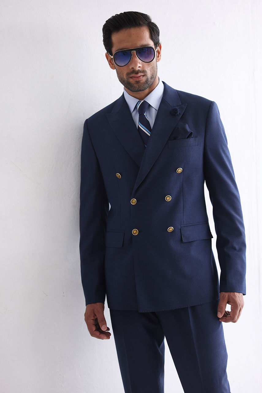 Navy Blue Premium Suiting Double-Breasted Suit (2-Piece) - Image 2