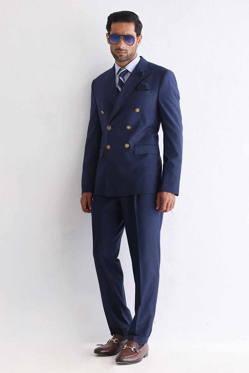 Navy Blue Premium Suiting Double-Breasted Suit (2-Piece) - Image 3