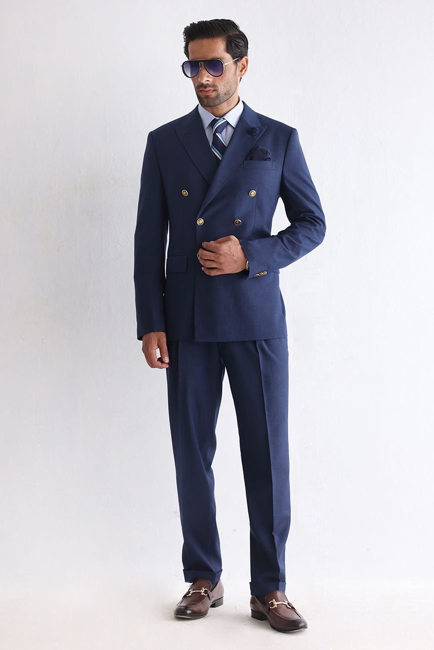 Navy Blue Premium Suiting Double-Breasted Suit (2-Piece) - Image 4